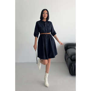 Vestido Midi Casual de Mezclilla para Verano, Estilo Formal Simple con Lavado Claro y Detalle de Fruncido - Product Image 6