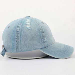 Wholesale Custom High Quality 6 Panel Unstructured Denim Dad Hat,Oem <b>Plain</b> Metal Buckle Blank Distressed Women Baseball <b>Caps</b> - Product Image 5