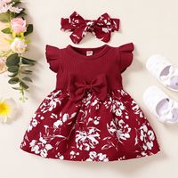 Ensemble robe florale de luxe en coton pour bébé fille avec nœud sur le devant pour occasions spéciales, tailles 6-24T