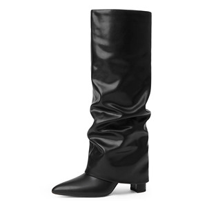 Botas de tacón alto hasta la rodilla con punta en pico y logotipo personalizado para mujer, botas largas con cremallera gruesa recién llegadas para aumentar la altura de otoño - Product Image 1