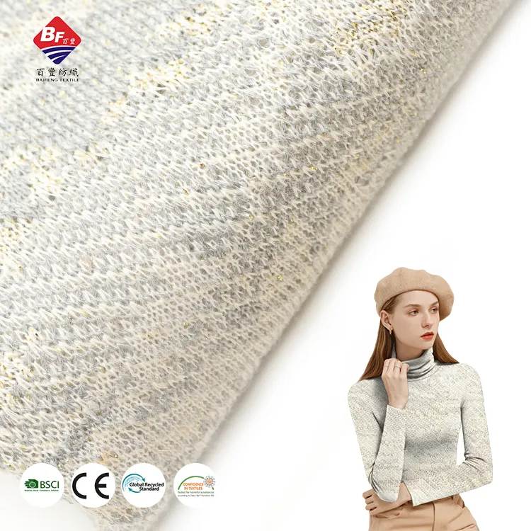 Good quality 81.4%polyester 11.1%rayon 5.5%linen 2%metallic lurex hacci fabric for women suit dress
