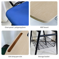 Chaise d'école en plastique moderne avec tableau d'écriture, design empilable, taille standard, fabricant de mobilier scolaire