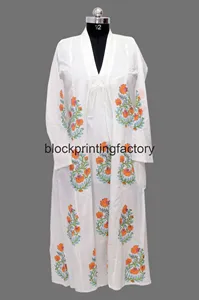 Robe longue tunique indienne faite à la main en coton pour l'été, imprimée au bloc, brodée, grande taille, ODM, pour femmes - Product Image 2