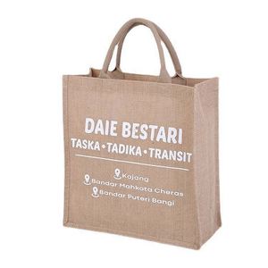 Sac de courses en lin naturel uni, écologique, en toile de jute, sac de plage avec logo imprimé personnalisé, vente en gros - Product Image 2
