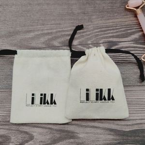 Customized Logo Print Organic Dust Bag Recyclable Cotton <b>Drawstring</b> <b>Pouch</b> Small Cotton <b>Drawstring</b> Jewelry <b>Pouch</b> Bag With Ribbon - Product Image 2
