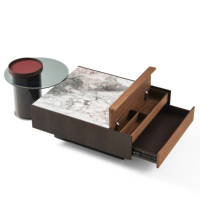 Table basse minimaliste de luxe en pierre microcristalline, combinaison créative pour salon, table basse carrée en métal laqué