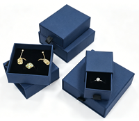 Boîte à bijoux de luxe écologique de style tiroir en cuir PU bleu marine avec logo personnalisé pour les marques de détail, design élégant, classique et vintage