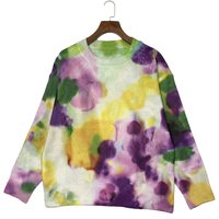 Pull en tricot décontracté à manches longues pour femme, style Y2K, imprimé tie-dye aquarelle, coupe oversize, épaules tombantes, col rond, streetwear