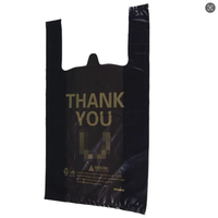 Sacs en plastique HDPE noirs type T-shirt avec message 'Merci' pour le commerce de détail, les supermarchés et les courses