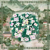 Tapis de Mahjong Américain de Luxe Moderne Vert Genévrier pour Pickleball, Motif Paysage Chinois, 800x800mm, en Acrylique Durable et Portable