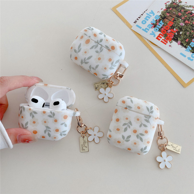 Fresh and Clean Style TPU Printed Flower Earphone Case for AirPods 4 Pro 2 Cover With a Hanging Ring