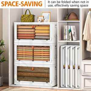 Foldable PP Plastic Storage <b>Boxes</b> Bins Lid 1-2L Capacity for <b>Clothes</b> Shoes Food-Multifunction Classic Design for Living Room - Product Image 5