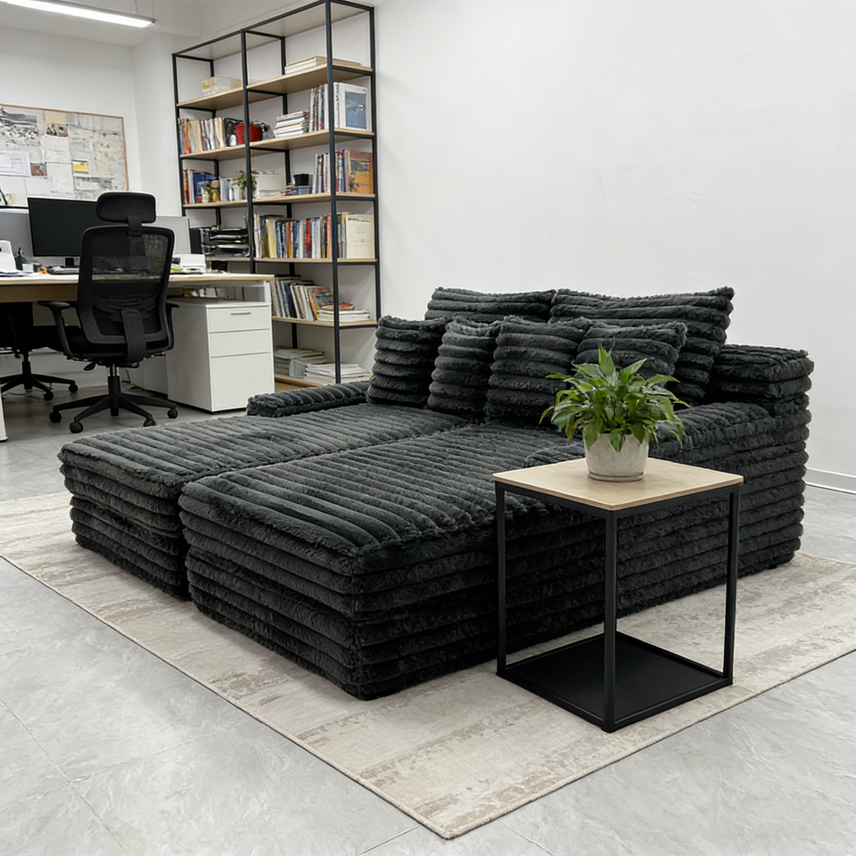 Luxury Yellow Faux Fur Modular Sofa Set Plush Ribbed Sectional Couch ...