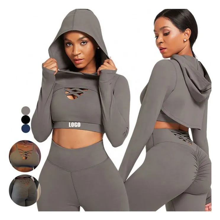 Custom Logo 3 Pcs Women Hollow Fitness Seamless Active Wear Yoga Set Workout Clothing Gym Sets
