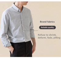 Kemeja Pria AQTQ 100% Katun Oxford Garis Vertikal Grosir Kerah Kancing Lengan Panjang Kasual Elegan untuk Kantor