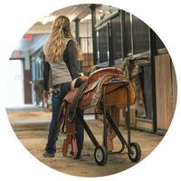 Porte-selle coulissant durable et plié JH-Mech pour cheval, chariot à roulettes en métal avec roues