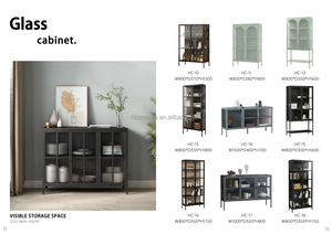 Mueble de Metal y Vidrio para el Hogar, Vitrina de Vidrio Ondulado de 2 Puertas, Mueble de Almacenamiento de Libros, Vitrina para Exhibición de Vino - Product Image 5