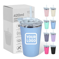 Mug de voyage isotherme personnalisé 14oz à double paroi, extérieur plastique, intérieur acier inoxydable, avec paille/couvercle