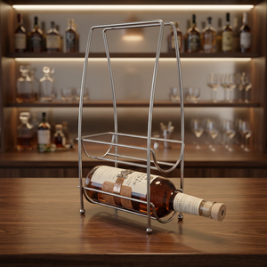 Porte-bouteilles exceptionnel à deux niveaux avec design de support incurvé, finition métallique argentée, support de rangement pour vin sur comptoir autoportant - Product Image 2