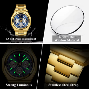 Reloj de Pulsera POEDAGAR 897 para Hombre, de Lujo, con Correa de Acero Inoxidable, Diseño en Oro Rosa, Reloj de Cuarzo - Product Image 3