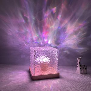 Lampu proyektor Aurora 16 warna, lentera Led bentuk kotak kristal efek api rotasi bertahap untuk dekorasi malam, gelombang laut - Product Image 2