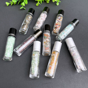 Rollerball-botella de cristal para Perfume, aceite esencial de cristal con Rosa Natural, Ojo de Tigre de <span class=keywords><strong>cuarzo</strong></span>, jaspe rojo, 10ml - Product Image 1