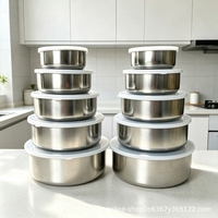 Ensemble de boîtes à lunch en acier inoxydable de cinq pièces avec couvercle, design moderne, forme ronde, épaisse et hermétique pour une conservation optimale des aliments