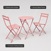 Ensemble de table et chaises pliantes en métal, 3 pièces, mobilier de bistrot d'extérieur pour café, balcon, jardin, patio, cour