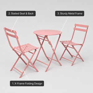 Wholesale Folding Metal Table and Chairs <strong>Set</strong> 3 Piece Outdoor <strong>Bistro</strong> Furniture for Cafe Balcony Garden Patio Courtyard - Product Image 3