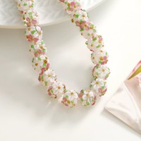 Manik-manik kaca bulat berbentuk kelopak bunga, buatan tangan, untuk aksesori dekorasi kerajinan tangan, liontin, ornamen gantung, anting, gelang, dan perhiasan DIY.