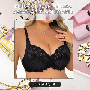 Soutien-gorge push-up grande taille très populaire pour poitrines généreuses, respirant, bretelles réglables, tricoté, usage quotidien, uni, sans armatures 3/4 - Product Image 2
