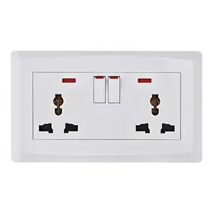 UK Switch Socket BS Standard PC Material White Wall Electric Switch For Wholesale Double Multi Universal Socket With Neon