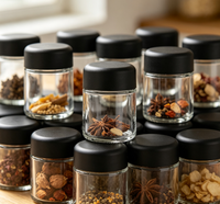 Frascos de Vidrio Cilíndricos Negros con Tapas de Bambú/Vidrio para Lociones, Perfumes y Productos de Cuidado de la Piel, Envases Recargables de 200 ml