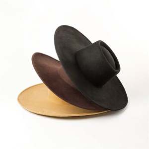 X1272 Sombreros Fedora de Lana Unisex, Ligeros, de Copa Plana, con Ala Ancha, Estilo Catwalk, Gorras de Fieltro con Borde Grande, Ajustables - Product Image 1