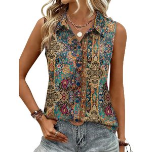 Blusa sin mangas con botones para mujer, estampado floral, informal, holgada, para el trabajo, tallas S a XXL - Product Image 1