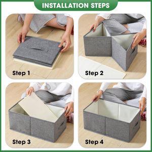 Organizador de Armario de Lino Grande Decorativo, Cajas de Almacenamiento Plegables con Asas, Caja de Almacenamiento de Tela - Product Image 4