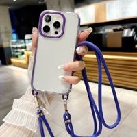 Étui de téléphone de luxe avec cordon pour iPhone 15 14 13 12 11, nouveaux étuis transparents pour téléphone portable avec collier transversal pour iPhone 15 Pro