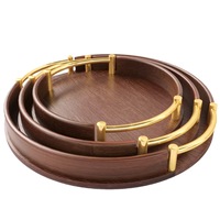 Plateau rond simple en bambou avec poignée métallique pour la maison, le restaurant, le service à thé, les collations, la cuisine, les mariages - Assiette de présentation en gros