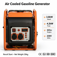 Générateur à essence refroidi par air 3,8 kW 4,2 kW de pointe, moteur 223 cm³, 230 V 50 Hz, alimentation portable pour chantier de construction, location, vente en gros