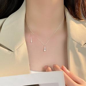 S925 Pure <b>Silver</b> Brushed Christmas Hat High-End Unique Niche Design Star Pearl <b>Pendant</b> Necklace <b>with</b> Collarbone <b>Chain</b> - Product Image 4