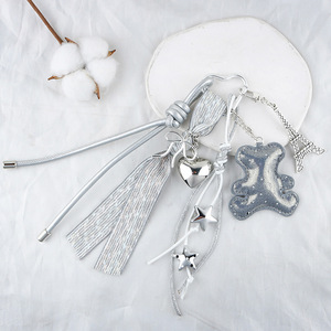 Shiny PU Bear Keyring with Ribbon Tassel Metal Heart <b>Star</b> Ornament Custom Logo Bag <b>Key</b> Charm - Product Image 4