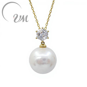 UM Jewelry Platinum PT900 <b>Charm</b> Necklace Silver Chain Lab-Grown Hexagon Cut Diamond Engagement Wedding Party Anniversary - Product Image 1