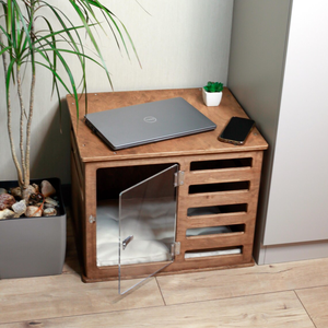 इनडोर बिल्लियों के लिए बिस्तर बिल्ली विला के साथ उच्च गुणवत्ता वाले ठोस लकड़ी बिल्ली घर में वेंटिलेशन ग्लास दरवाजे हैं। - Product Image 6