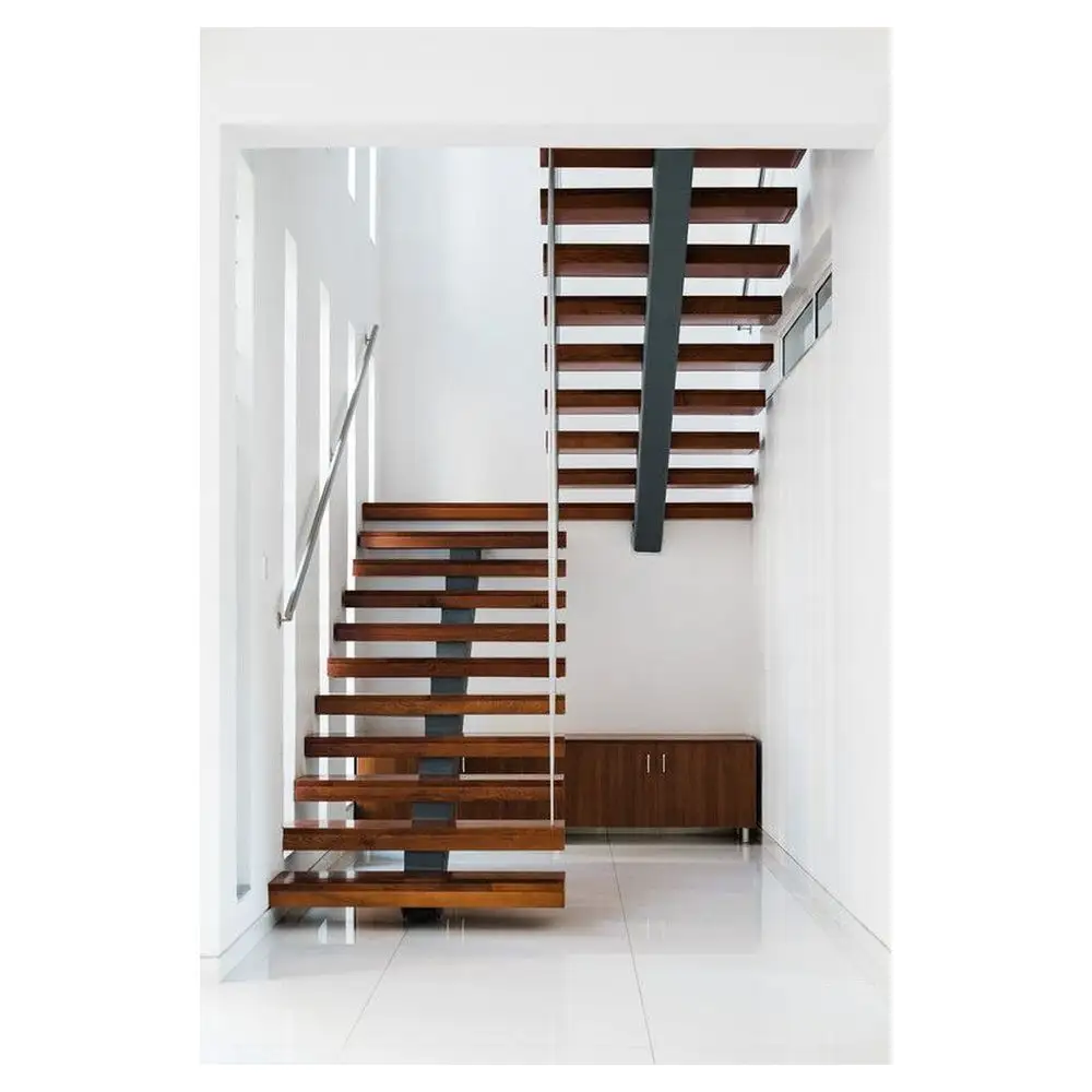 Modern Steel Staircase Design Indoor Solid Wood Straight Staircase Design