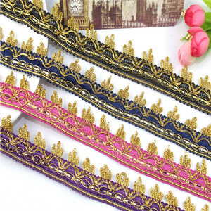 Tre fiori Tinsel oro tenda di pizzo etnico nastro di pizzo <span class=keywords><strong>per</strong></span> gli accessori del vestito - Product Image 2