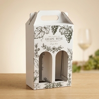 Boîte cadeau pliable personnalisée en carton ondulé pour 2 bouteilles de vin rouge avec poignée, fenêtre découpée, impression CMYK