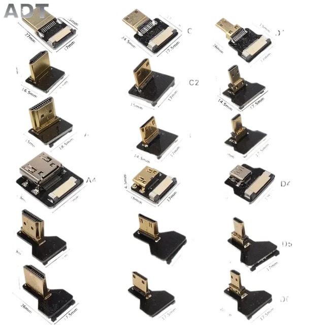 Micro Mini HDMI 90 Degree Adapter 5cm-80cm FPC Ribbon Flat HDTV Cable with 20pin Plug up Down Connector FPV Consumer Electronics
