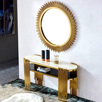 Table console moderne et simple en acier inoxydable avec plateau en marbre, meubles de salon pour usage hôtelier