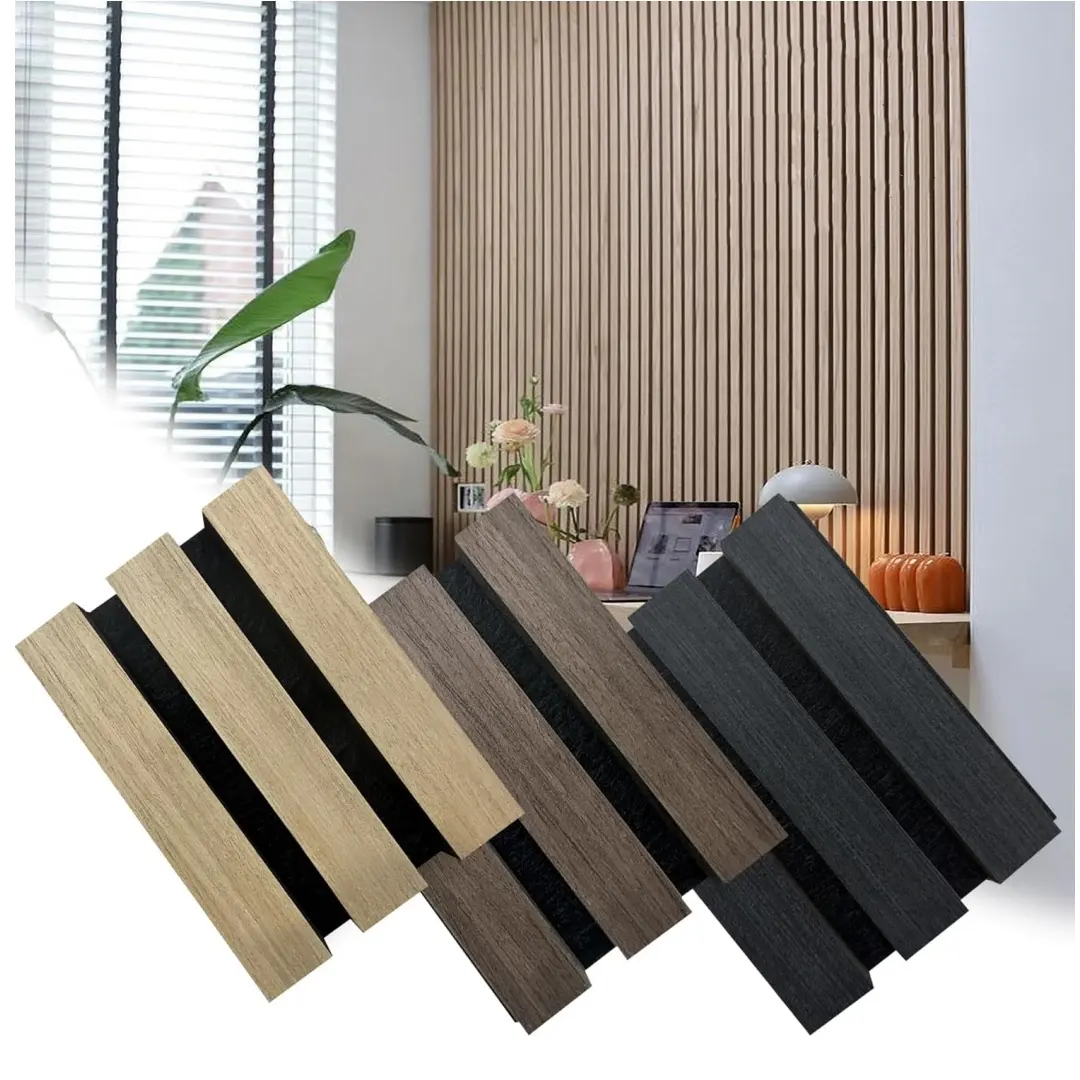 Ses geçirmez Akupanel kolay kurulum iç dekorasyon duvar paneli çıtalı ahşap kaplama Mdf Polyester elyaf akustik Panel