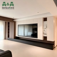 Meuble TV mural de luxe silencieux avec finition mate et affichage texture pierre pour villa